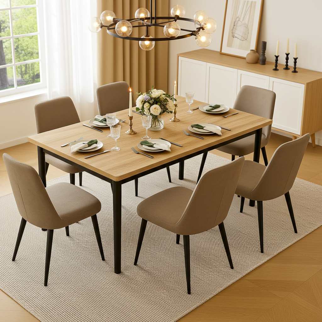 Heritage Industrial Rustic Oak Wood & Metal Dining Table 120cm