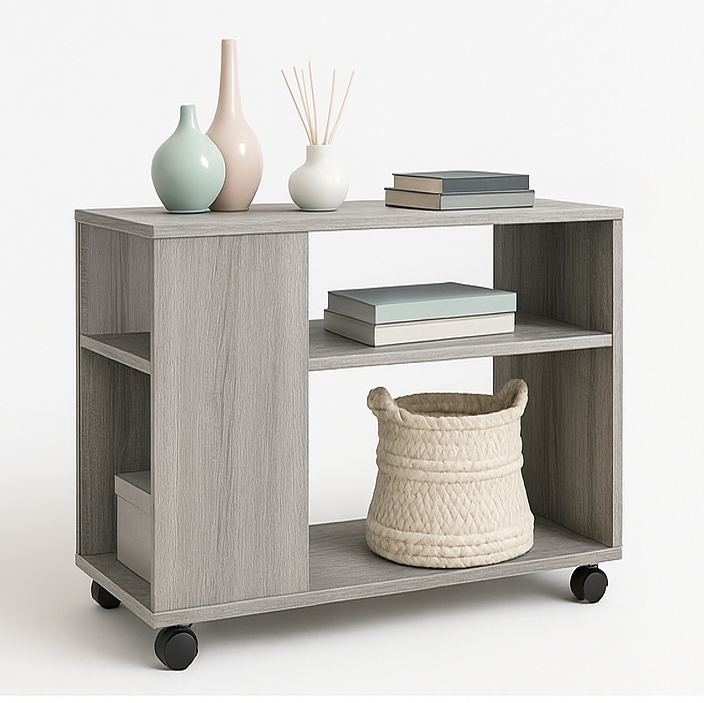 Versatile Sofa Side Table & Magazine Shelf with Casters (Driftwood Grey)