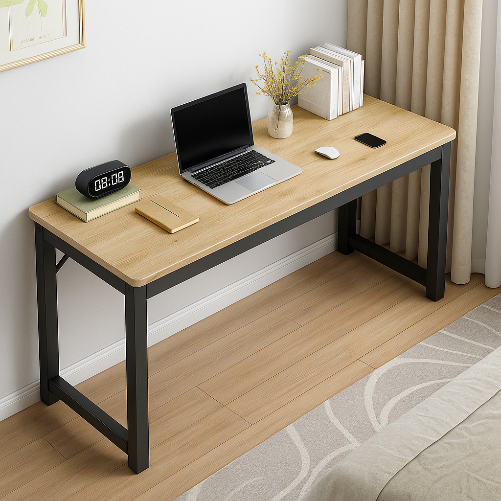 Profile Console Table Wood & Metal Narrow Desk (Rustic Oak)