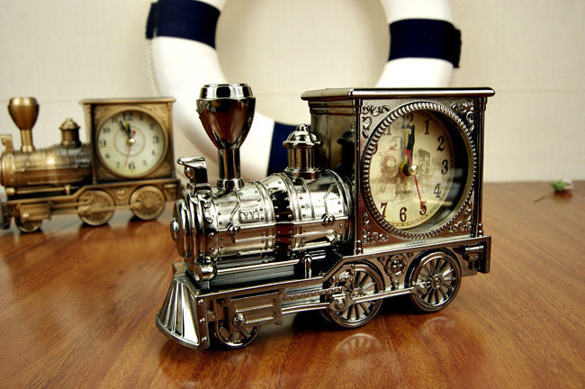 Deluxe Vintage Train Alarm Clock (Silver)