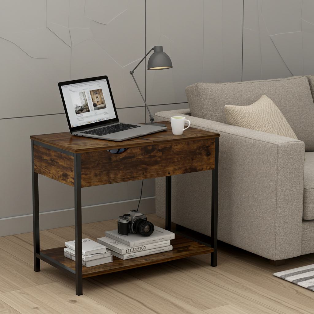 Solara Rustic Versatile Side Console Table Desk with Drawer & Shelf