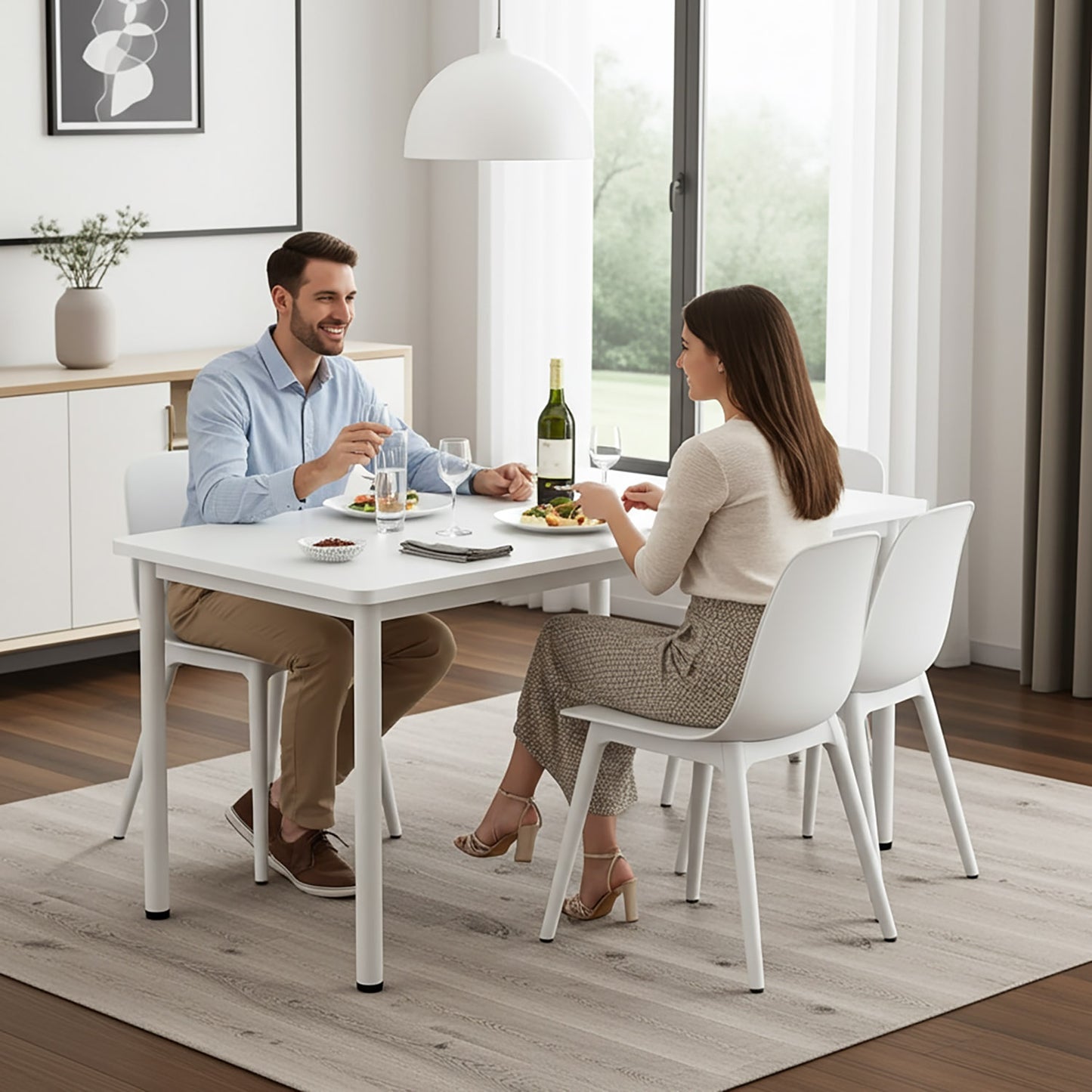 Heritage Industrial White Wood & Metal Dining Table 120cm