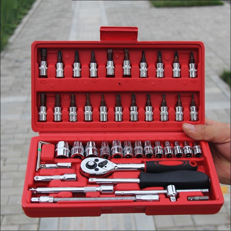 46 PCS Socket Ratchet Screwdriver Torque Wrench Combination Tool Set Repair Kit In Box