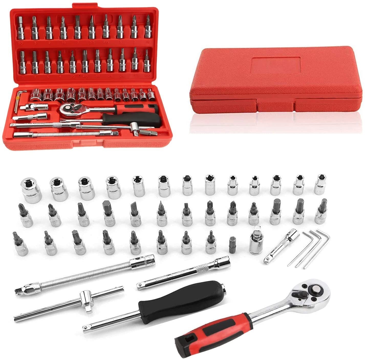 46 PCS Socket Ratchet Screwdriver Torque Wrench Combination Tool Set Repair Kit In Box