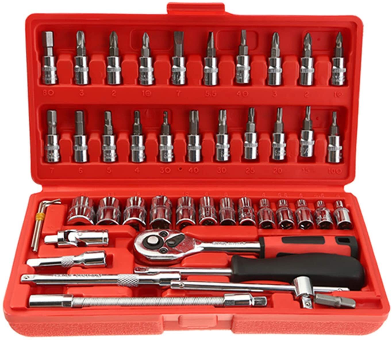 46 PCS Socket Ratchet Screwdriver Torque Wrench Combination Tool Set Repair Kit In Box