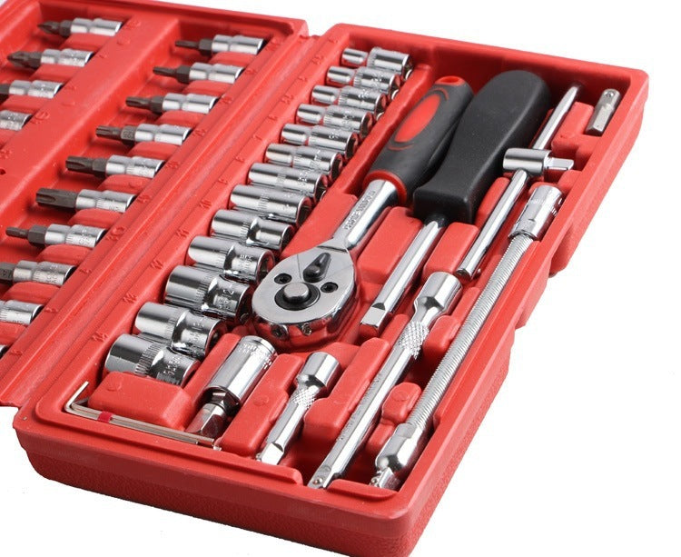 46 PCS Socket Ratchet Screwdriver Torque Wrench Combination Tool Set Repair Kit In Box