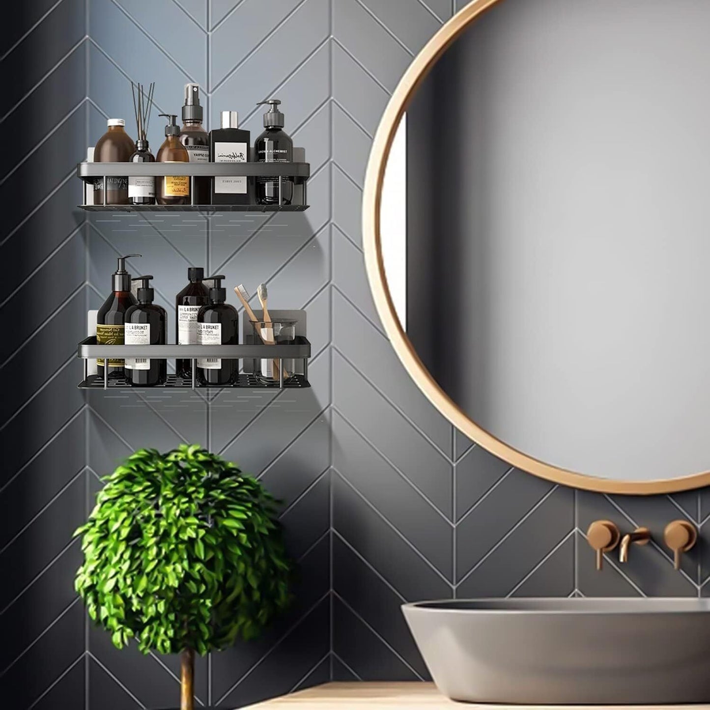 Premium Aluminum Wall Mounted Bathroom Shower Shelf Rustproof Storage Rack