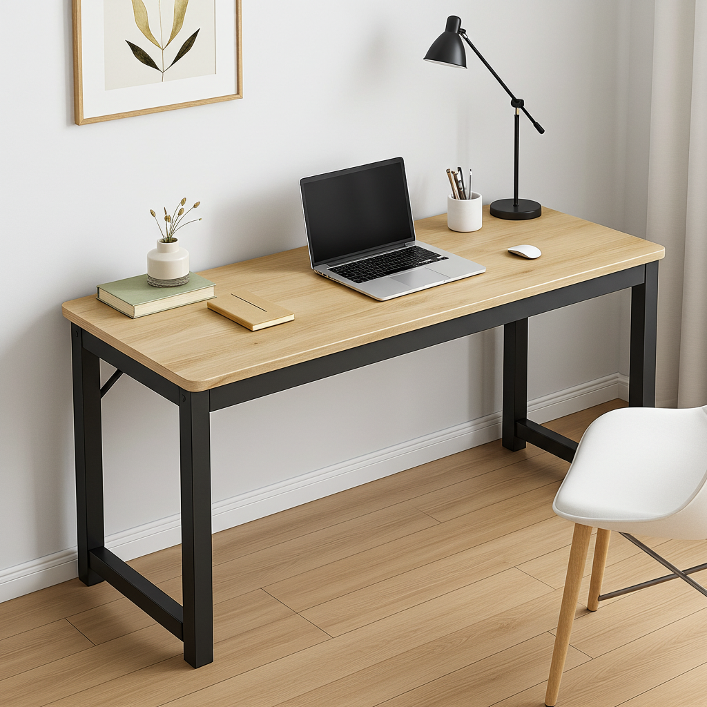 Profile Console Table Wood & Metal Narrow Desk (Rustic Oak)