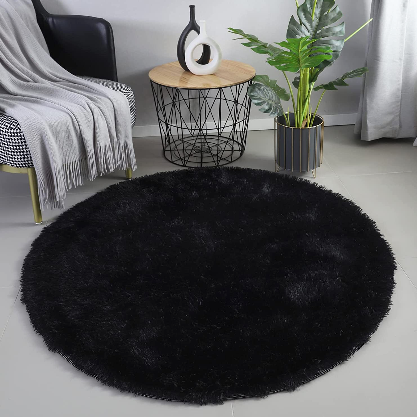Infinity Round Shag Rug 100cm (Black)