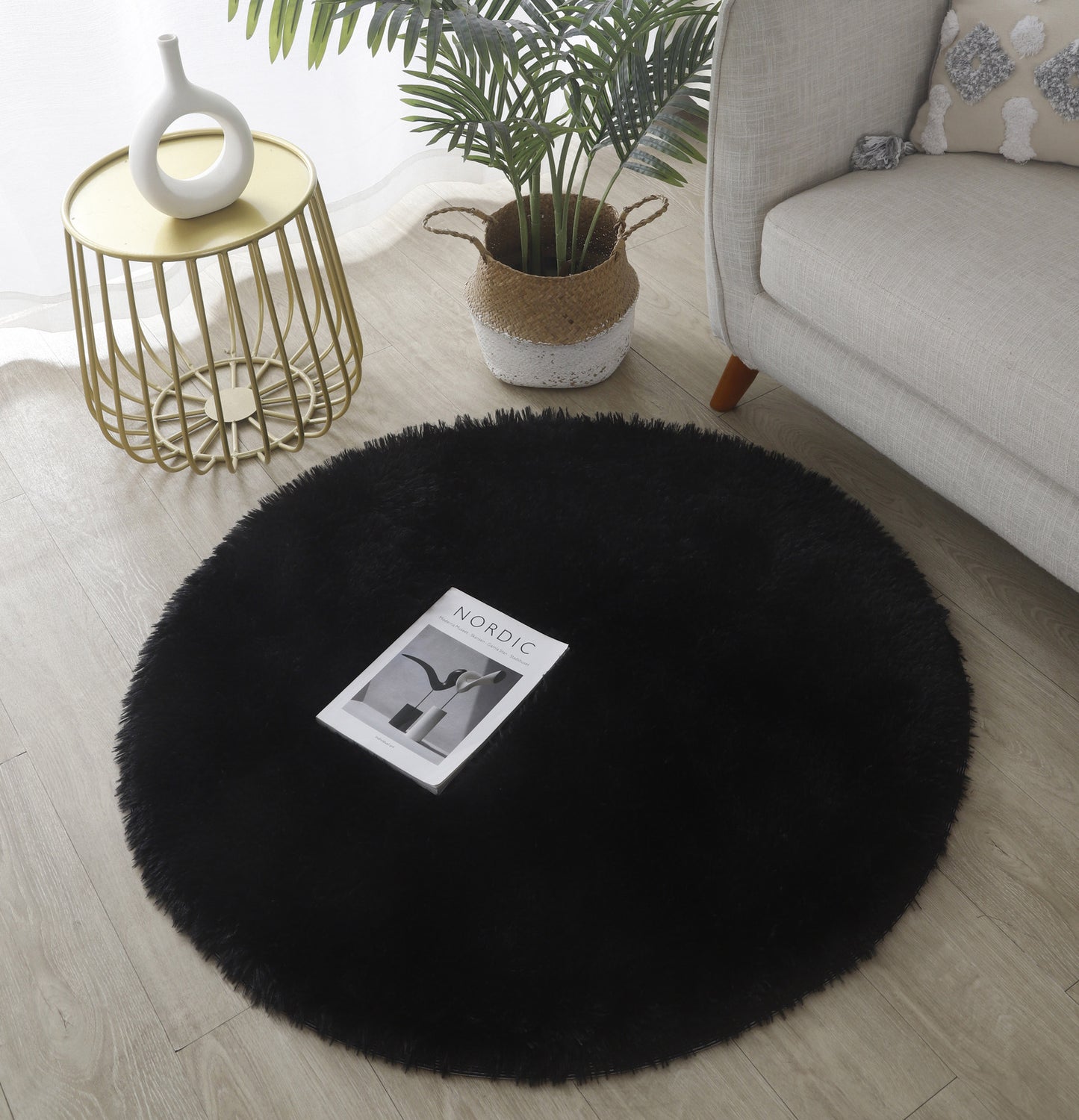 Infinity Round Shag Rug 100cm (Black)