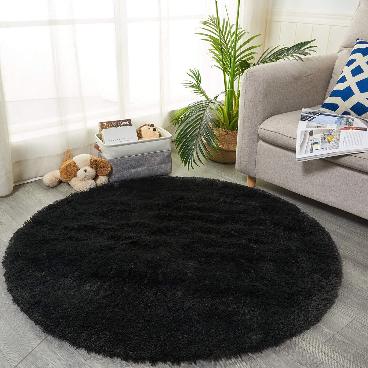 Infinity Round Shag Rug 100cm (Black)