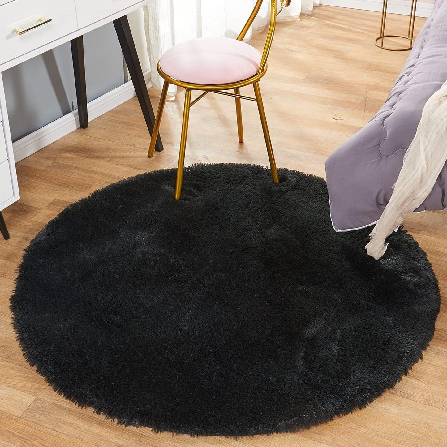 Infinity Round Shag Rug 100cm (Black)