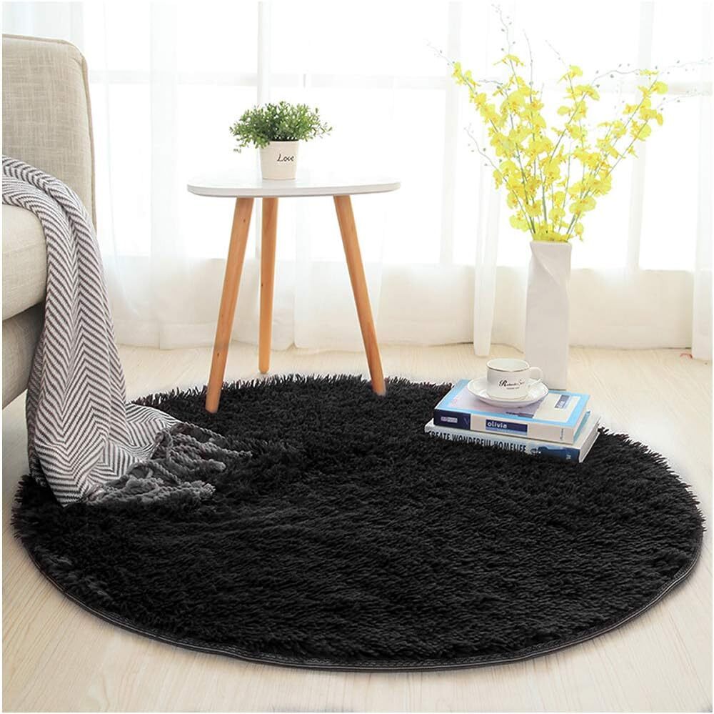 Infinity Round Shag Rug 100cm (Black)