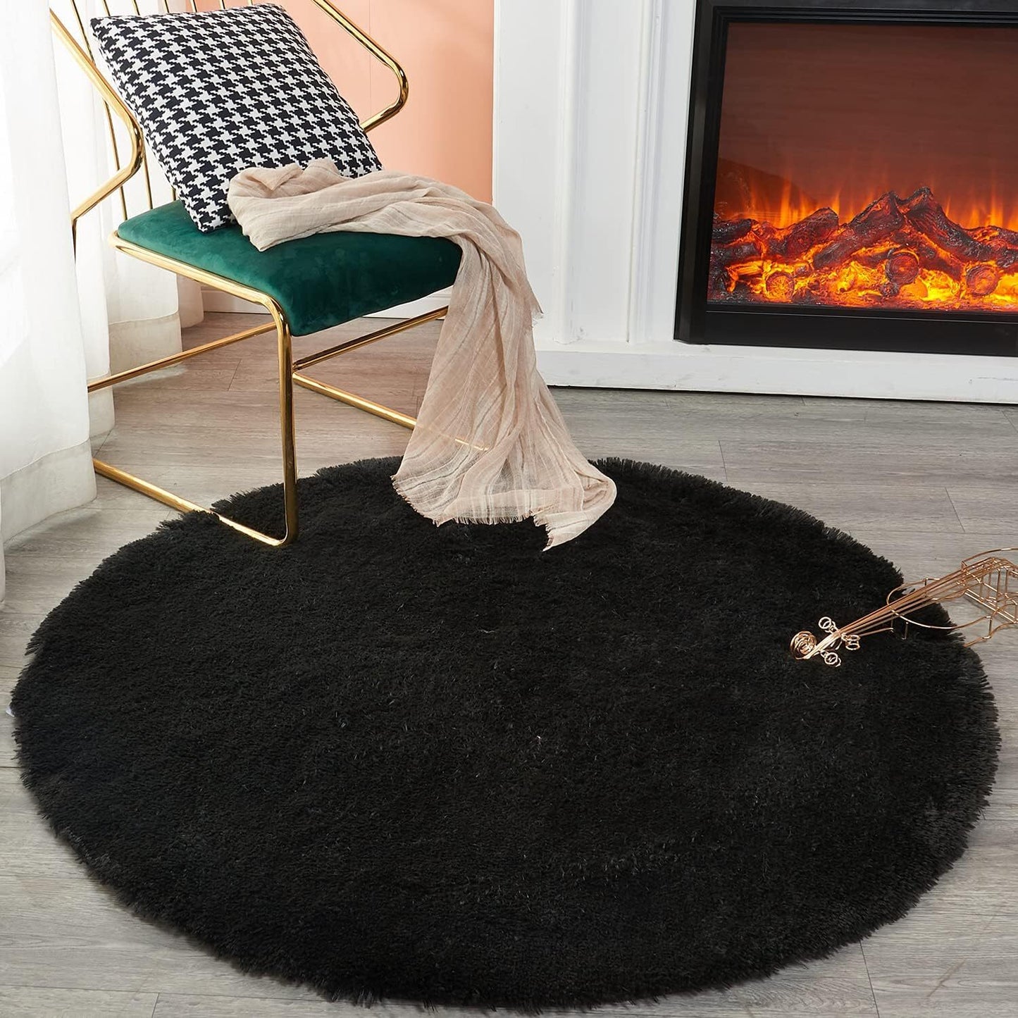 Infinity Round Shag Rug 100cm (Black)