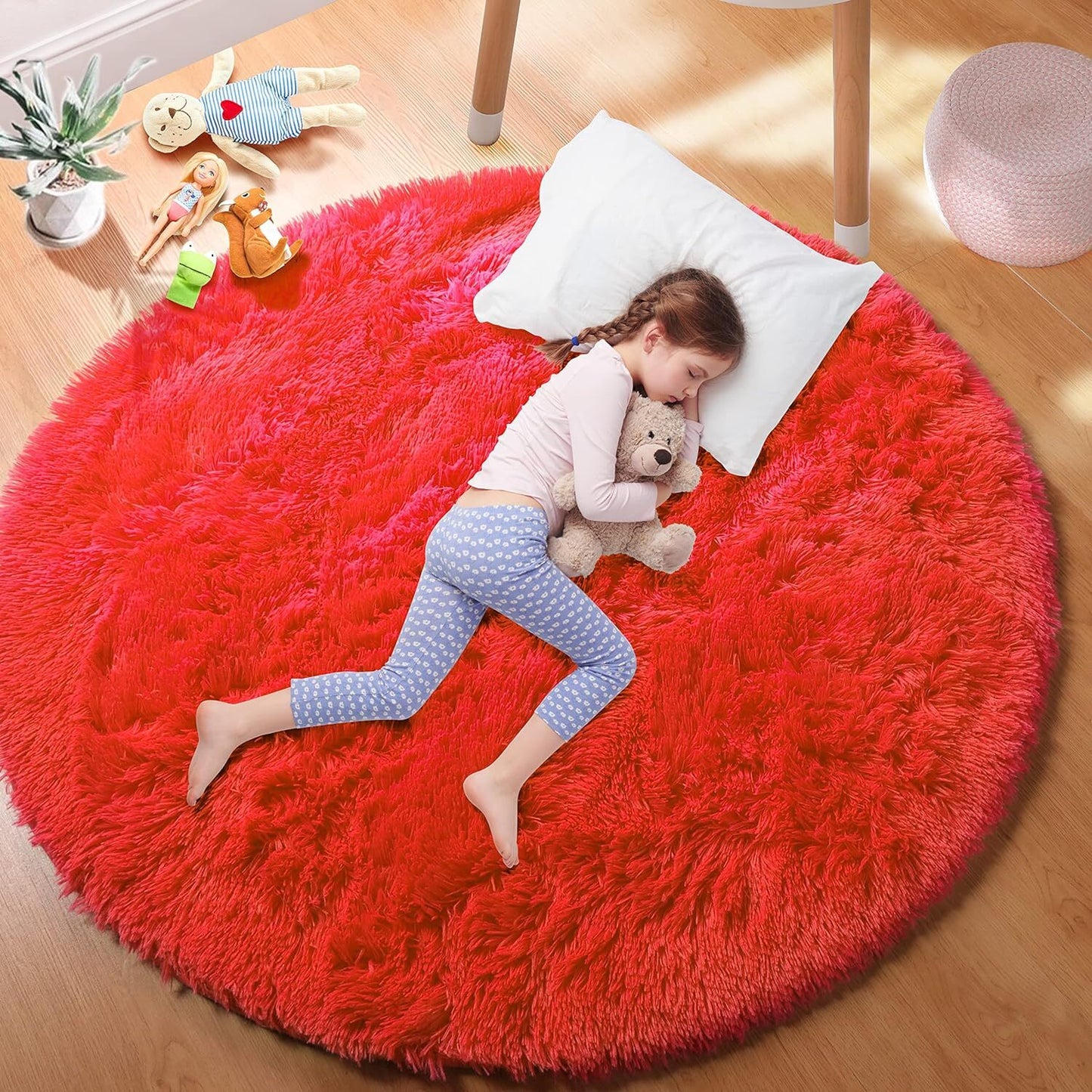 Infinity Round Shag Rug 100cm (Red)