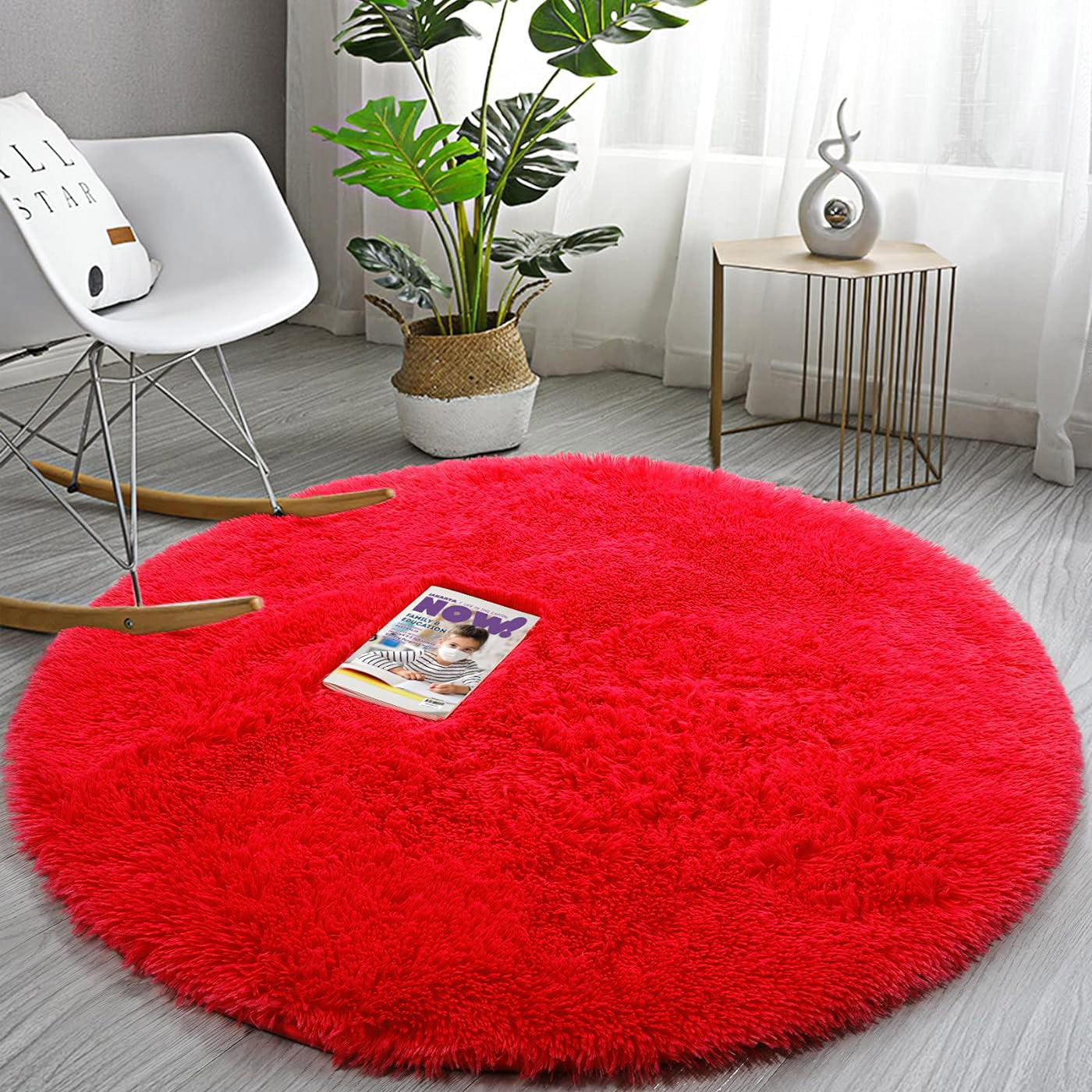 Infinity Round Shag Rug 100cm (Red)