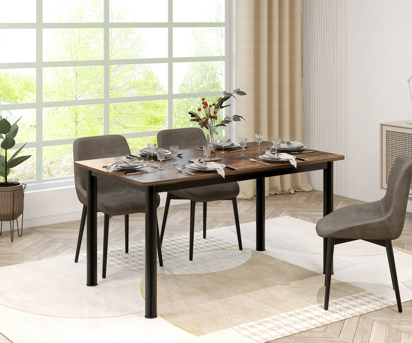 Heritage Industrial Rustic Wood & Metal Dining Table 120cm