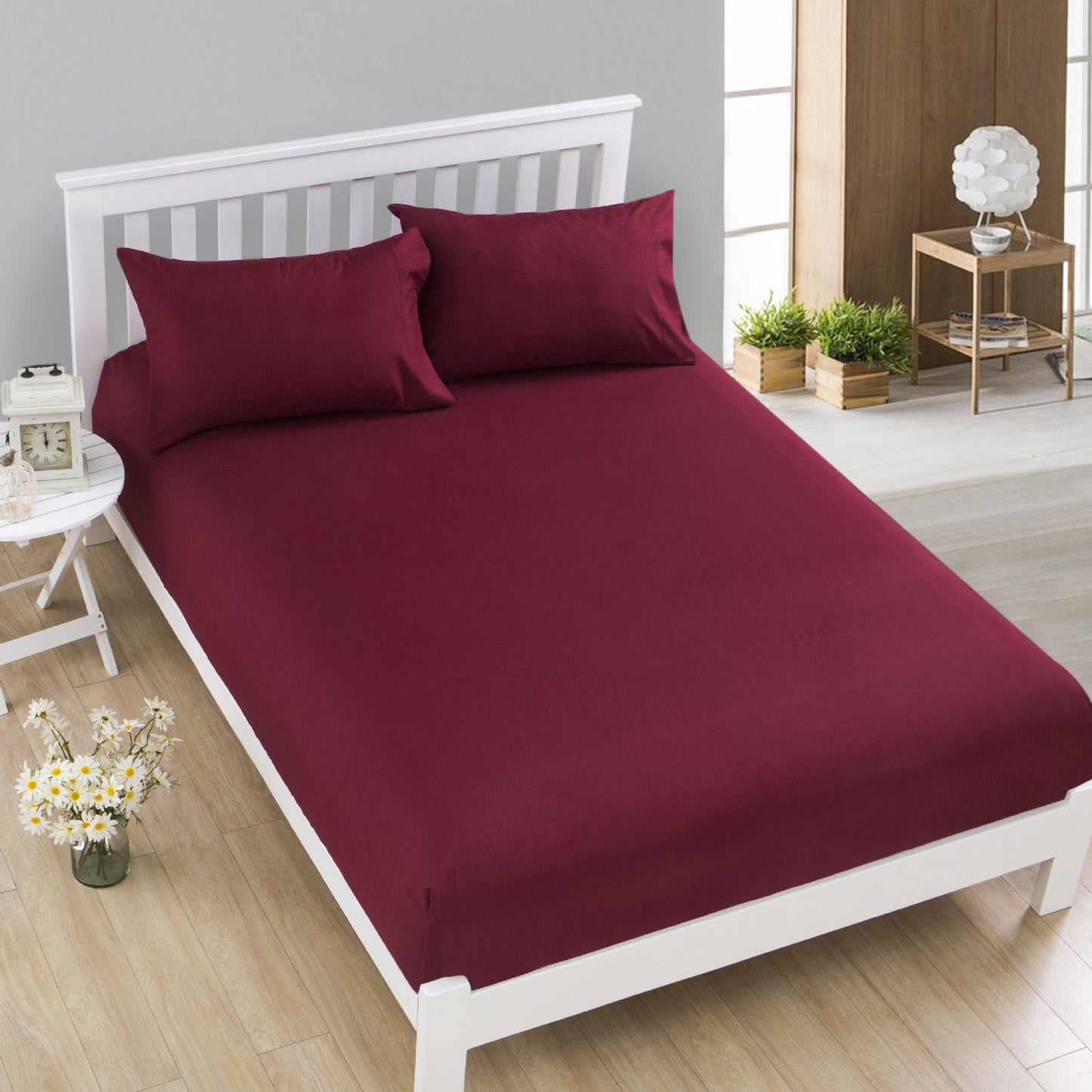 Luxe Home Bedding Fitted Sheet - King Size 180cm (Maroon)