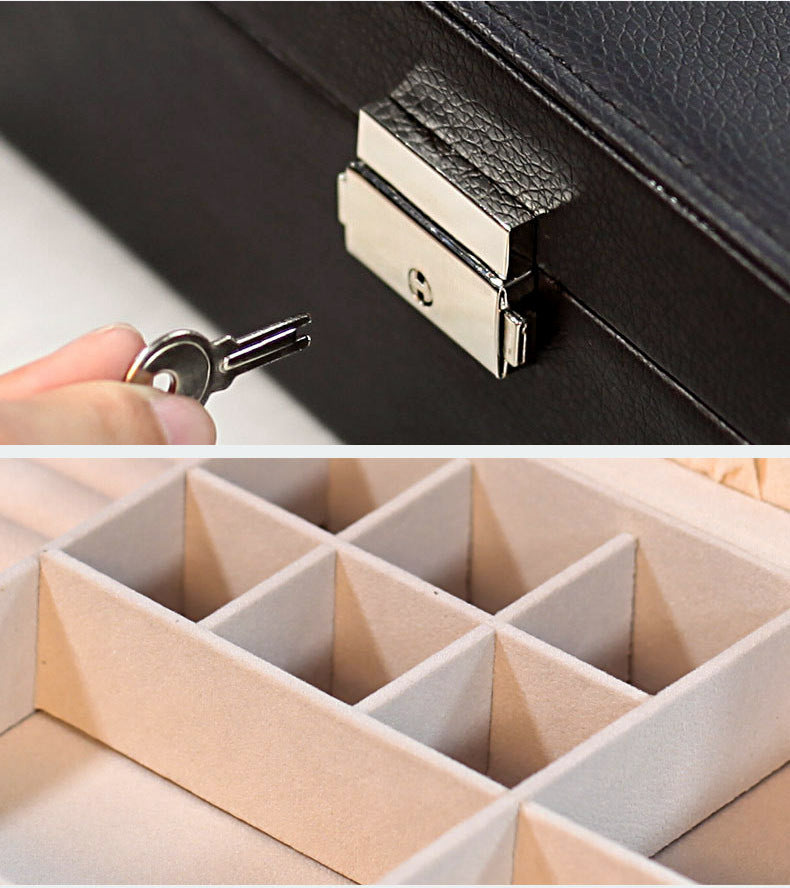 Deluxe PU Leather Jewellery Box Storage Case Organiser (Black)