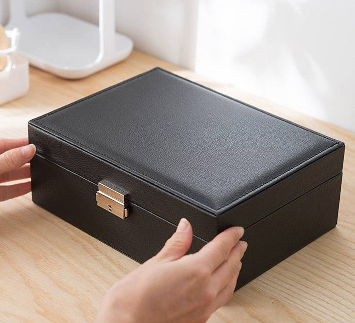 Deluxe PU Leather Jewellery Box Storage Case Organiser (Black)