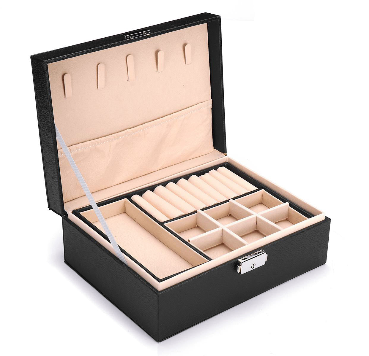 Deluxe PU Leather Jewellery Box Storage Case Organiser (Black)