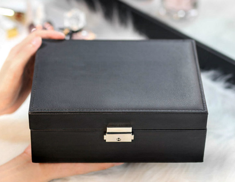 Deluxe PU Leather Jewellery Box Storage Case Organiser (Black)