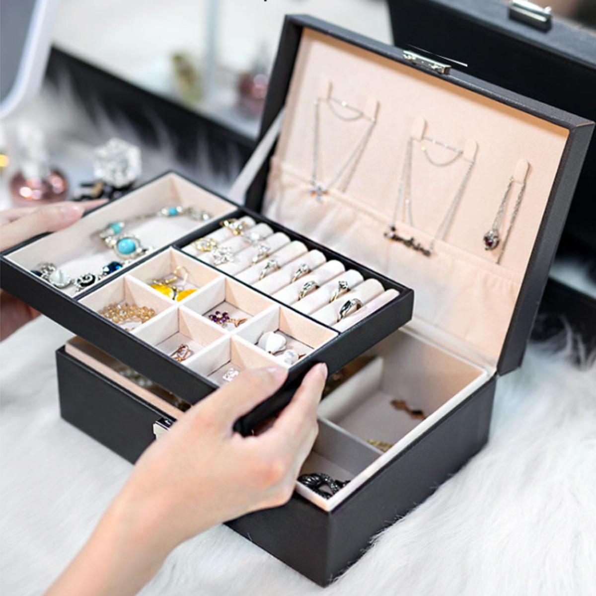 Deluxe PU Leather Jewellery Box Storage Case Organiser (Black)