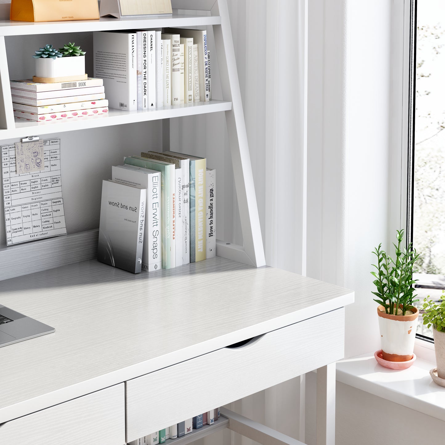 Enterprise Large Computer Desk Workstation with Shelves & Drawers (White)