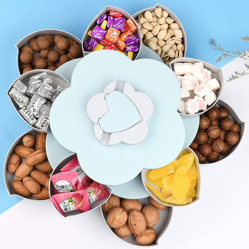 Multilayer Flower 10 Containers Snack Fruit Bowl Rotating Food Tray (Blue)