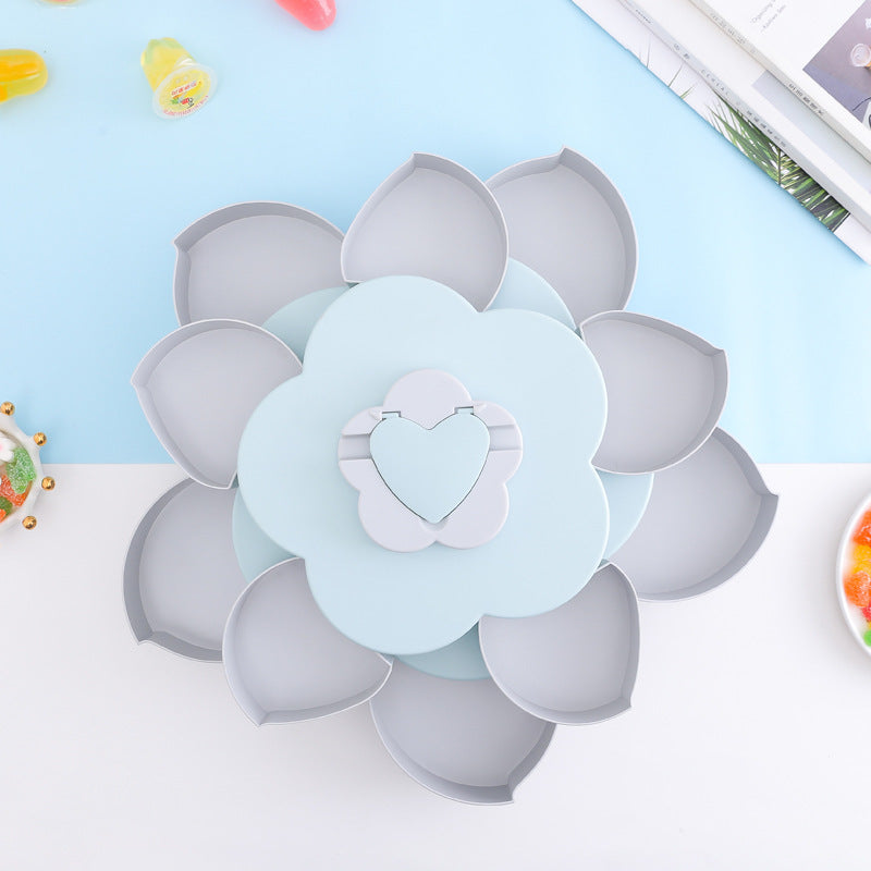 Multilayer Flower 10 Containers Snack Fruit Bowl Rotating Food Tray (Blue)