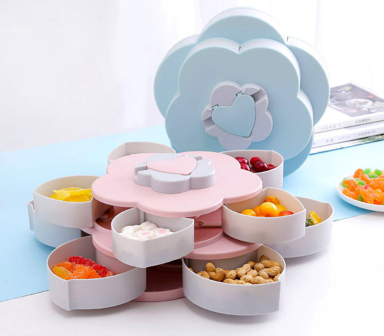 Multilayer Flower 10 Containers Snack Fruit Bowl Rotating Food Tray (Blue)