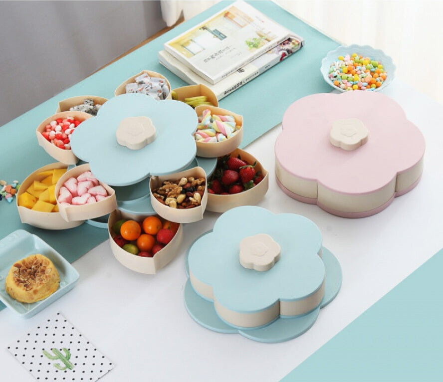 Multilayer Flower 10 Containers Snack Fruit Bowl Rotating Food Tray (Blue)