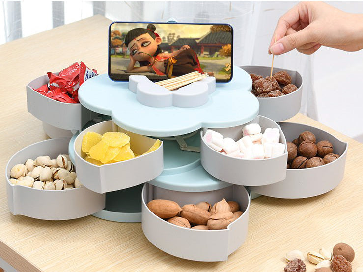 Multilayer Flower 10 Containers Snack Fruit Bowl Rotating Food Tray (Blue)