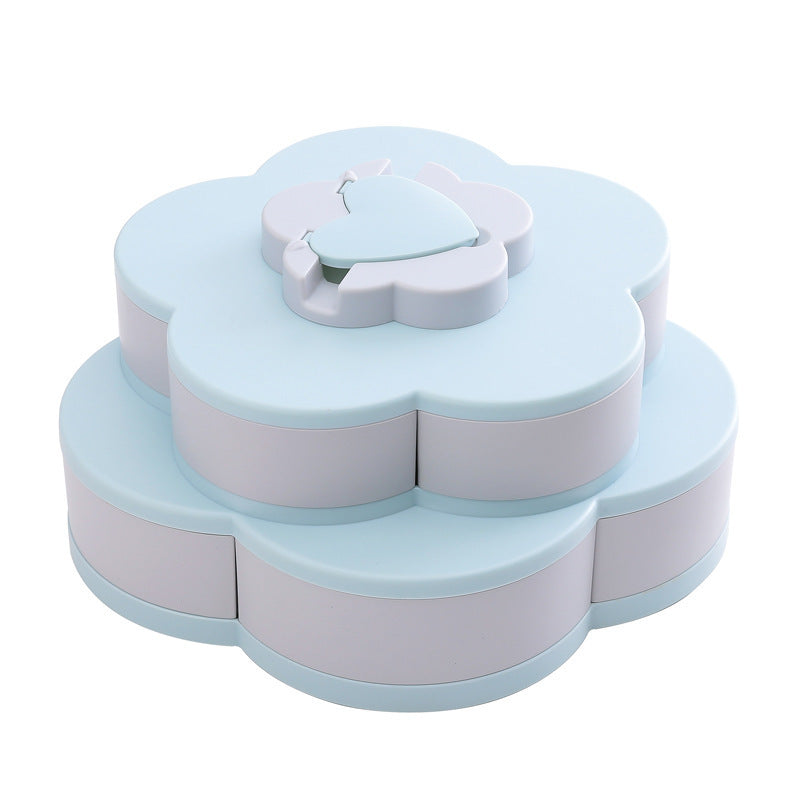 Multilayer Flower 10 Containers Snack Fruit Bowl Rotating Food Tray (Blue)