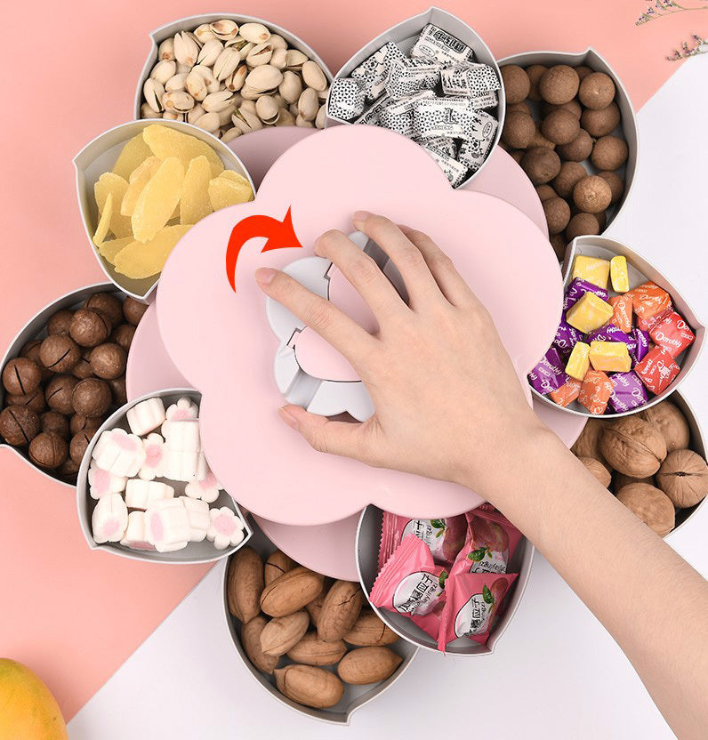 Multilayer Flower 10 Containers Snack Fruit Bowl Rotating Food Tray (Blue)