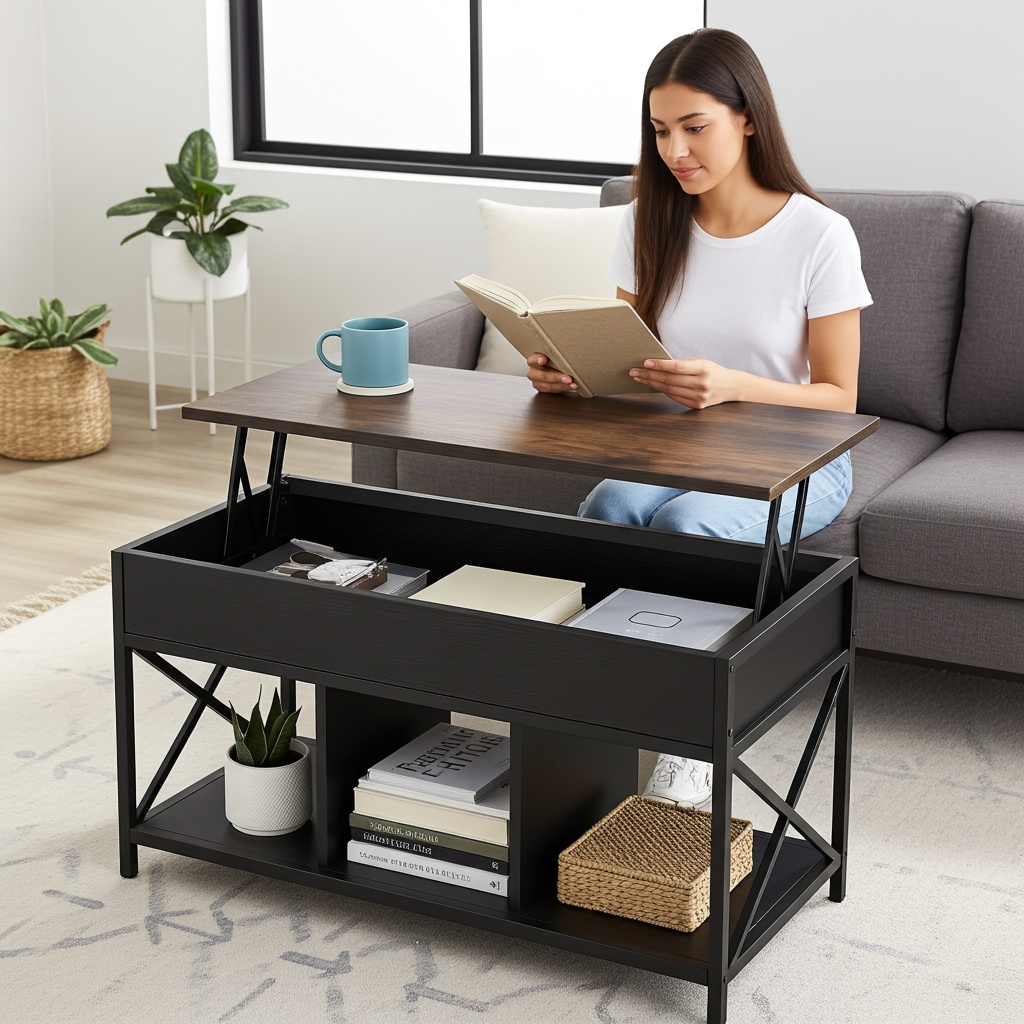 Elara Multifunction Lift Top Coffee Table with Hidden Storage Shelf Organizer