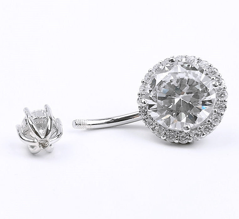 S925 Sterling Silver CZ Diamond Navel Ring Body Piercing