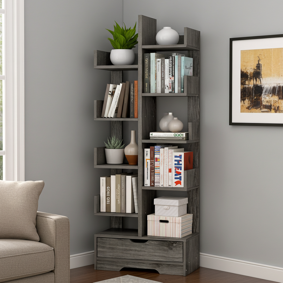 8-Tier 11-Shelf Display Storage Utility Book Shelf Bookcase Shelving (Driftwood Grey)