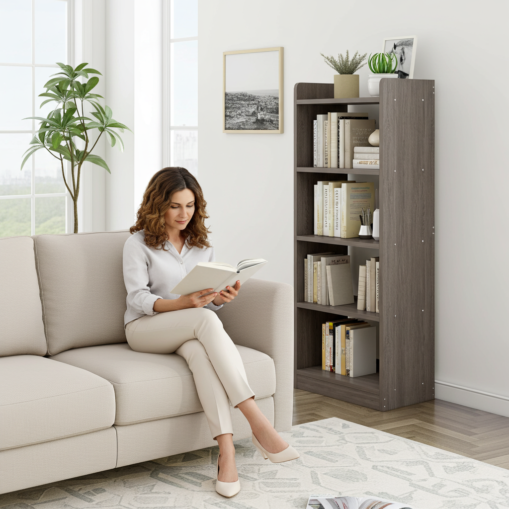 Essentia 4-Tier Storage Shelf Bookcase Shelving Unit Organizer (Driftwood Grey)