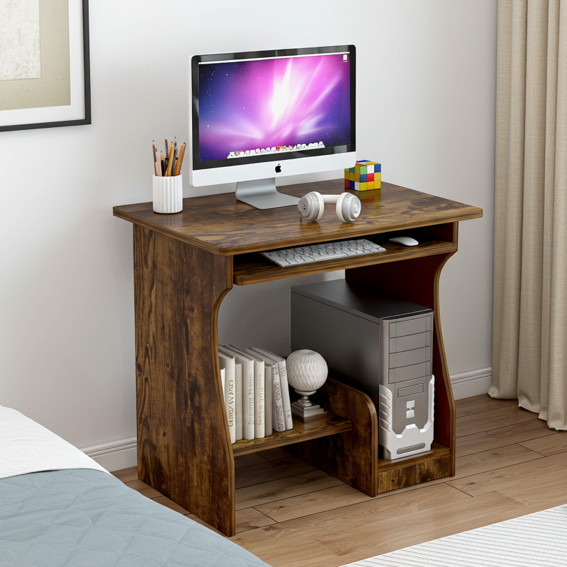 Essential Computer Desk with Shelves (Rustic Wood)