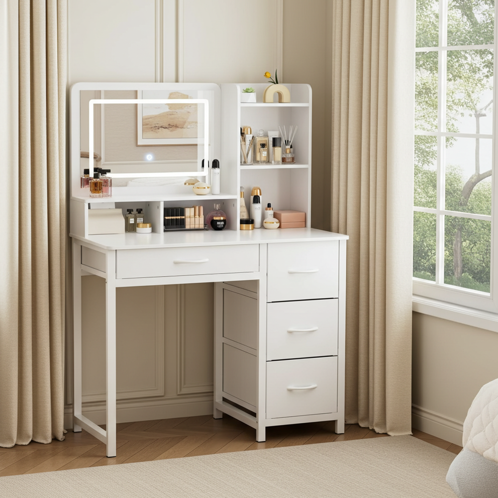 Deluxe LED Mirror Dresser Vanity Dressing Table Desk with Drawers White