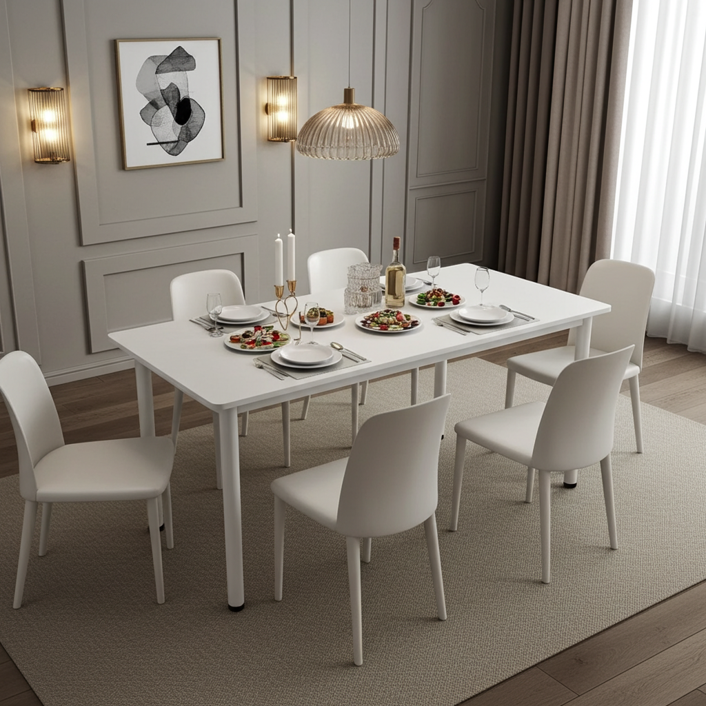 Heritage Industrial White Wood & Metal Dining Table 120cm