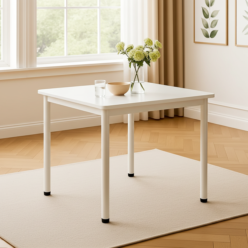 Harbor Industrial White Wood & Steel Dining Table Square 80cm