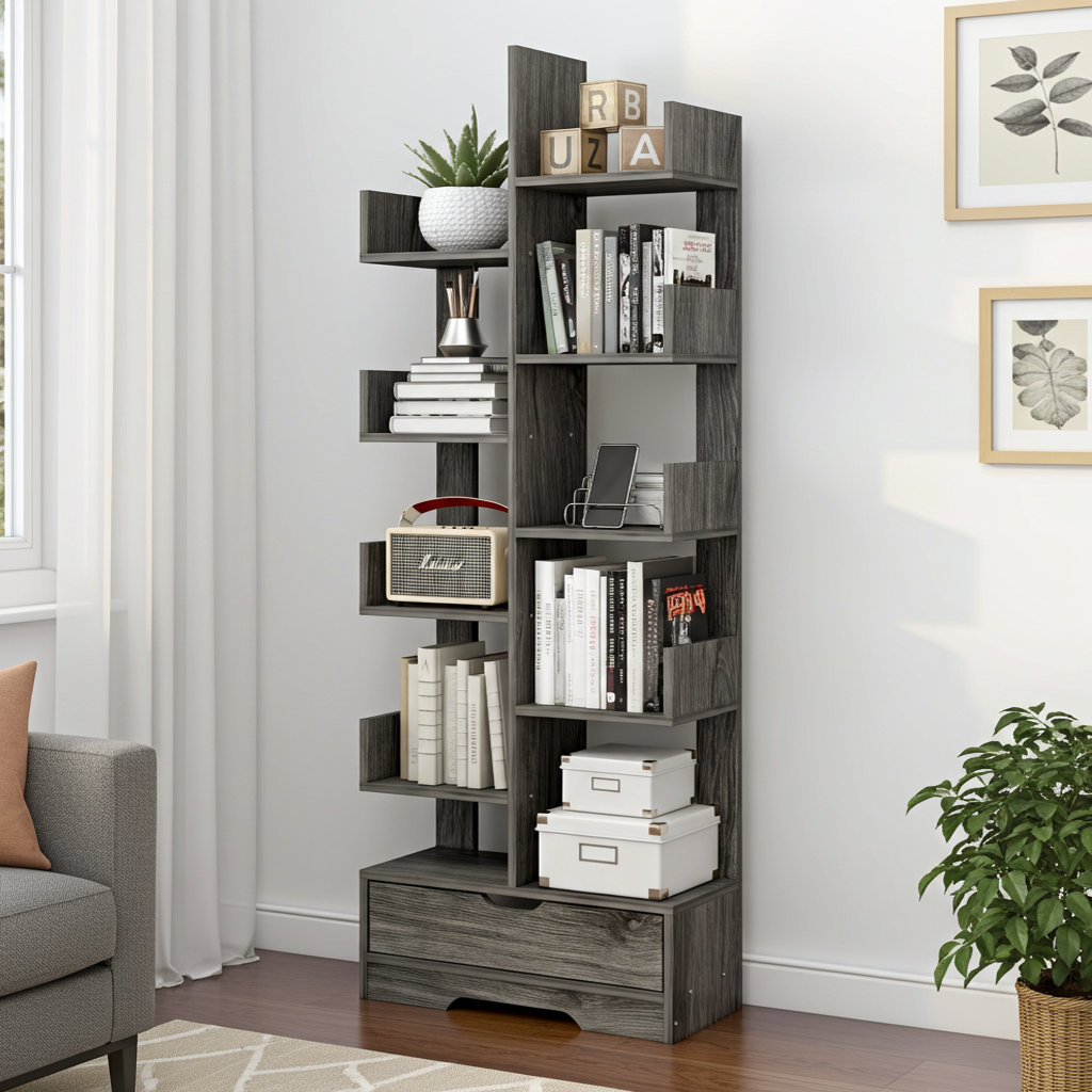 8-Tier 11-Shelf Display Storage Utility Book Shelf Bookcase Shelving (Driftwood Grey)