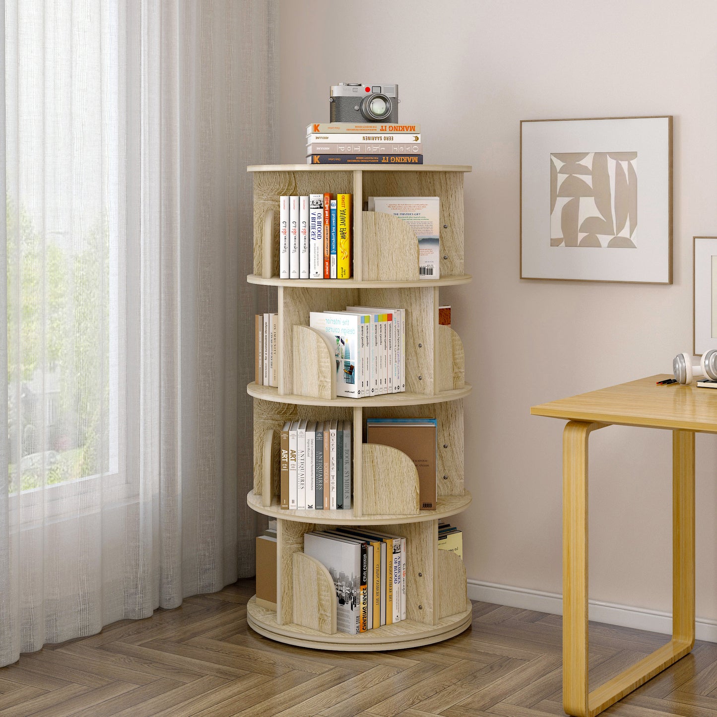 Sanctuary 360-degree Rotating 4 Tier Display Shelf Bookcase Organiser (Coastal Oak)
