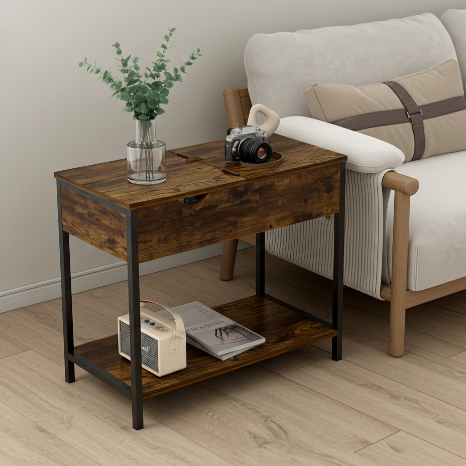 Solara Rustic Versatile Side Console Table Desk with Drawer & Shelf