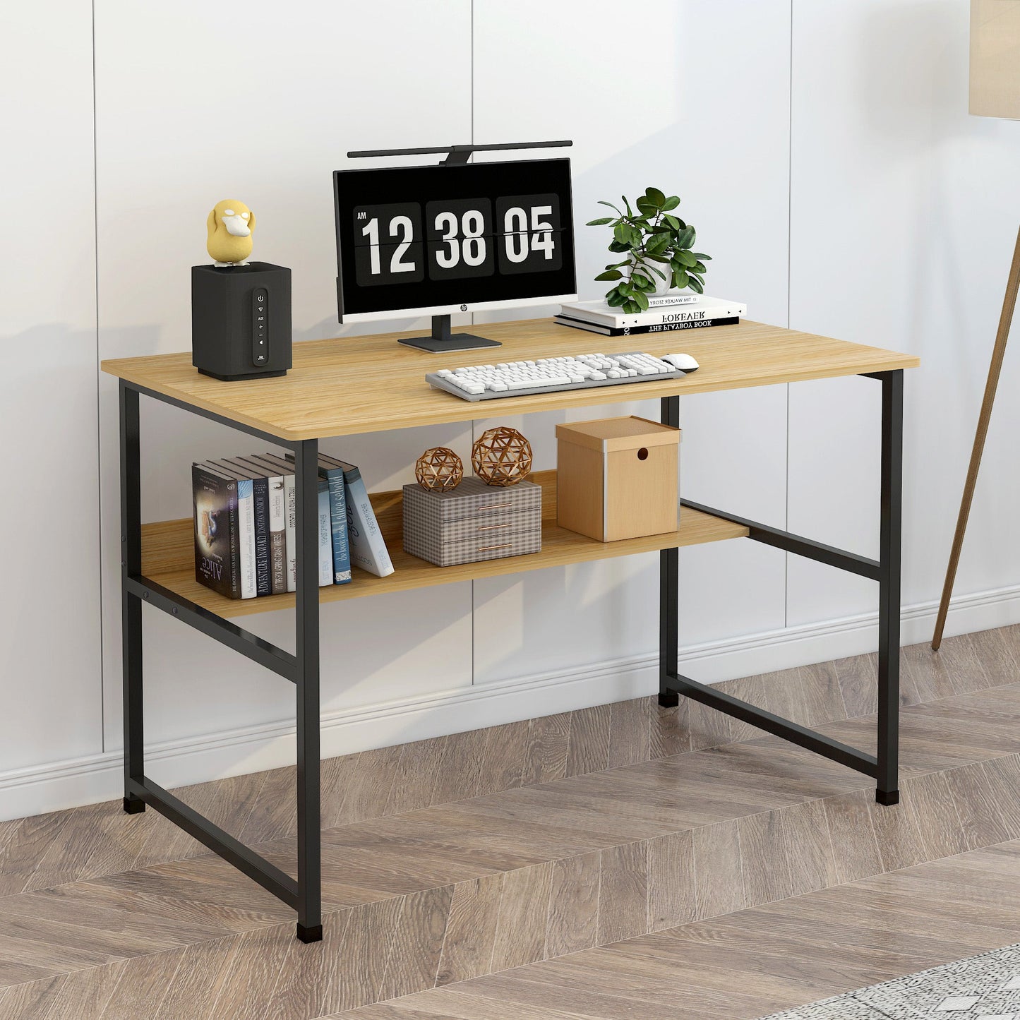 Studio Wood & Metal Computer Desk with Shelf (Oak)