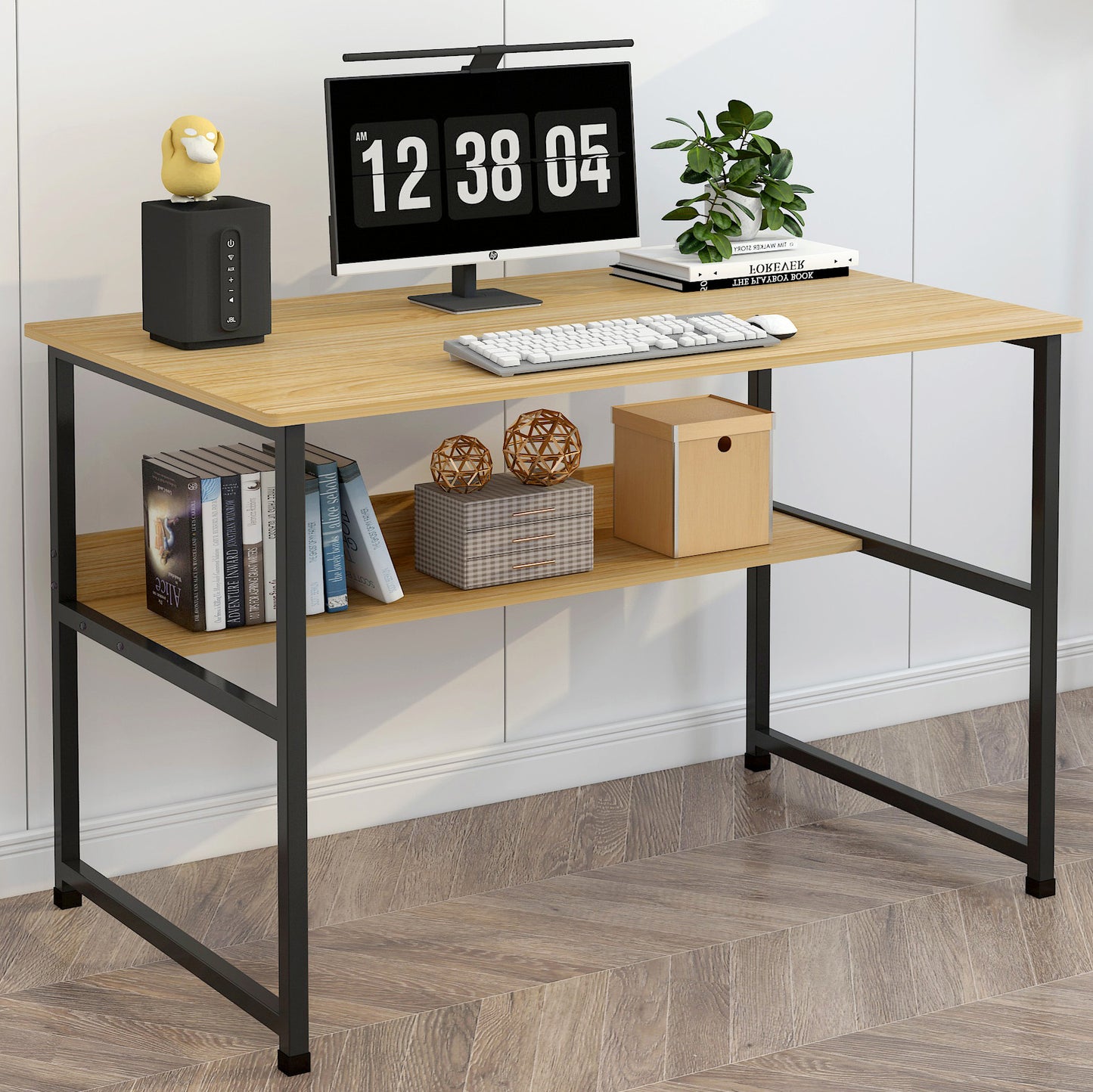 Studio Wood & Metal Computer Desk with Shelf (Oak)