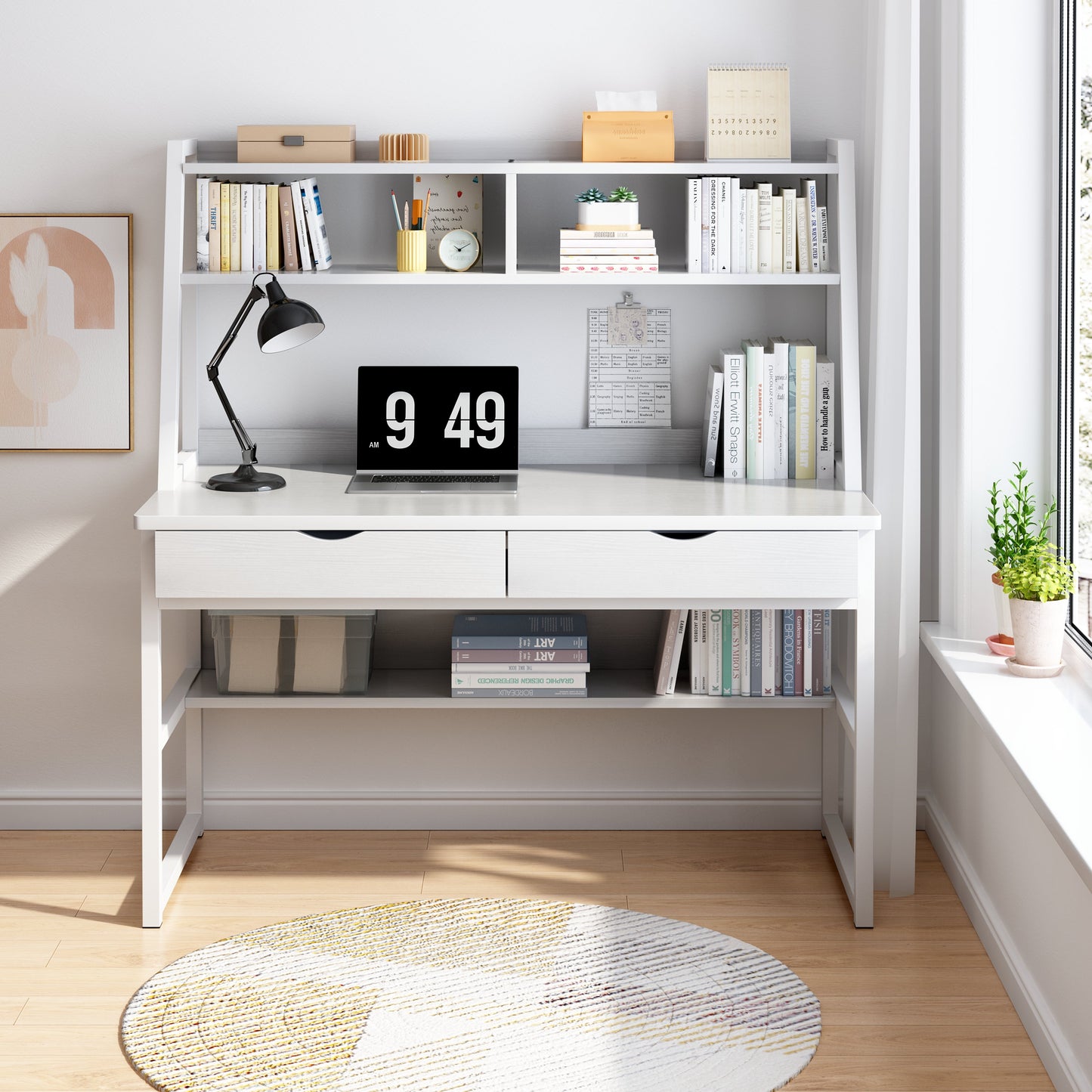 Enterprise Large Computer Desk Workstation with Shelves & Drawers (White)