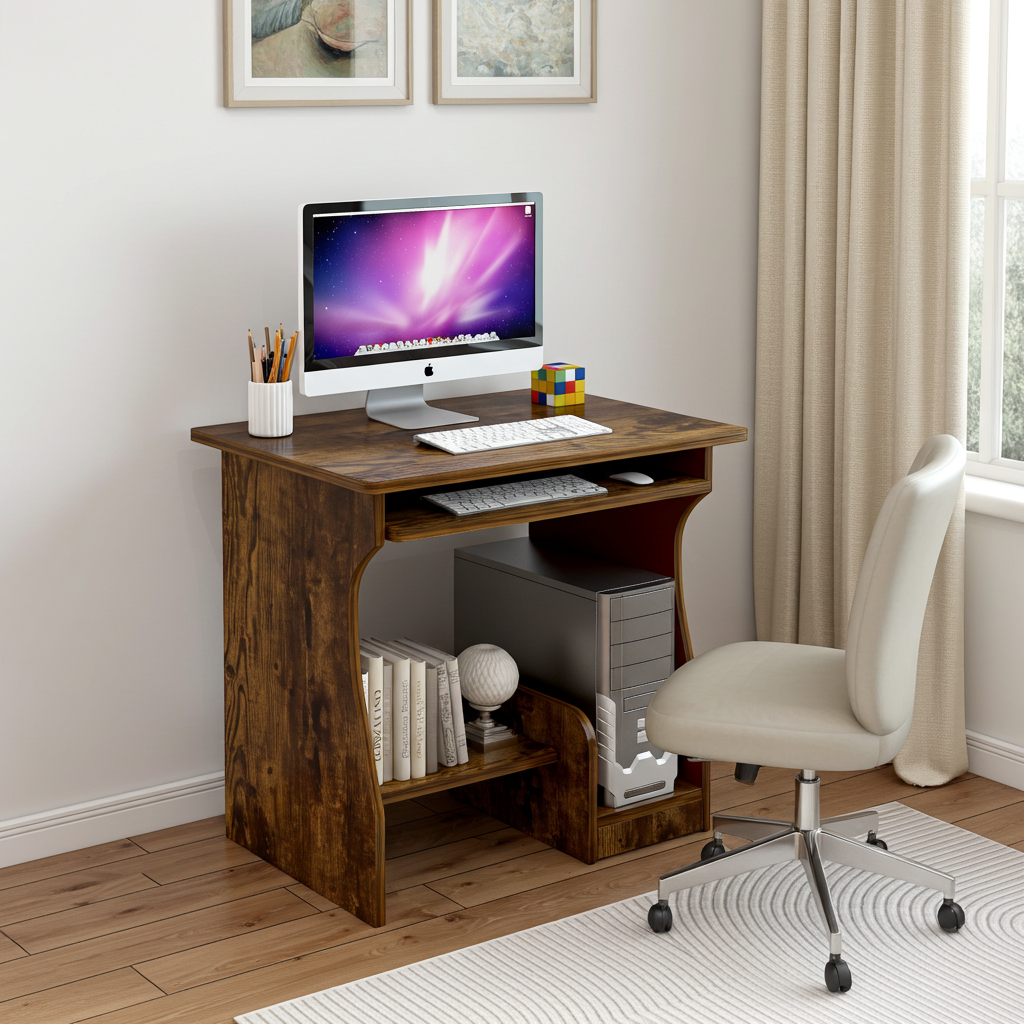 Essential Computer Desk with Shelves (Rustic Wood)